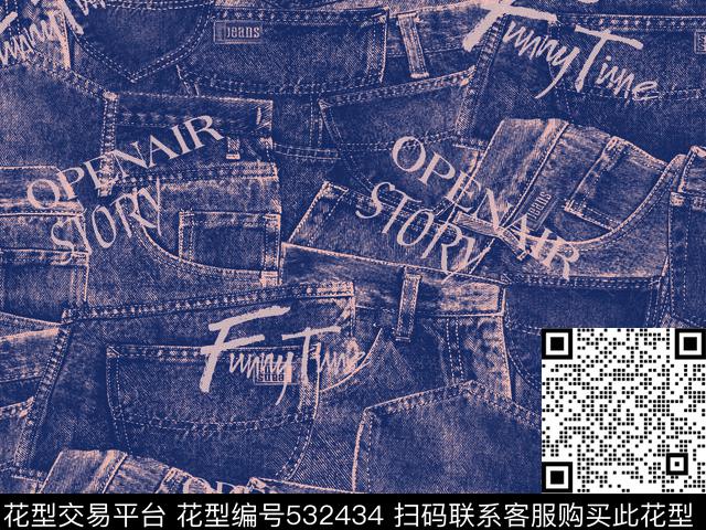 牛仔休闲风英文字母数码印花华亿平台下载（图片编号: 532434） - 瓦栏（Walan）