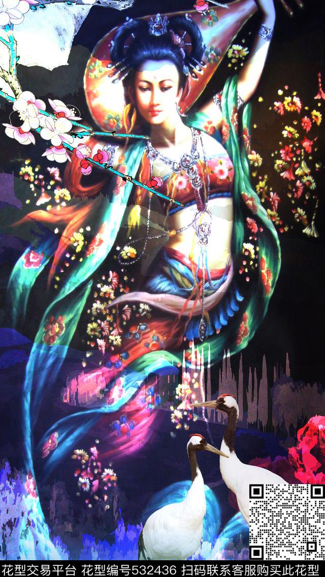 时尚定位人物花鸟数码印花华亿平台下载（图片编号: 532436） - 瓦栏（Walan）