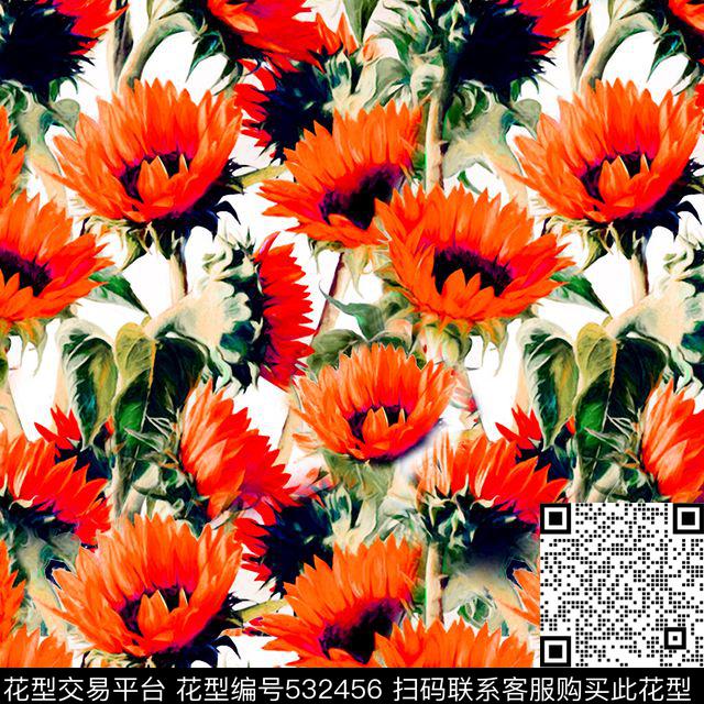 花卉流行时尚数码印花华亿平台下载（图片编号: 532456） - 瓦栏（Walan）