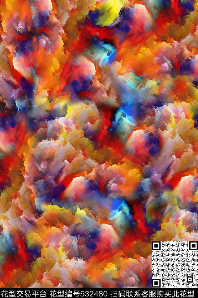 抽象动物方巾数码印花华亿平台下载（图片编号: 532480） - 瓦栏（Walan）