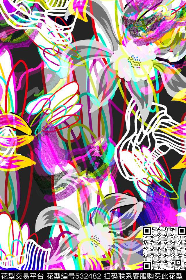 流行时尚趣味涂鸦手绘数码印花华亿平台下载（图片编号: 532482） - 瓦栏（Walan）