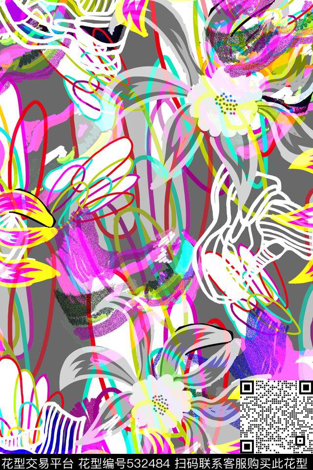 流行时尚趣味涂鸦手绘数码印花华亿平台下载（图片编号: 532484） - 瓦栏（Walan）