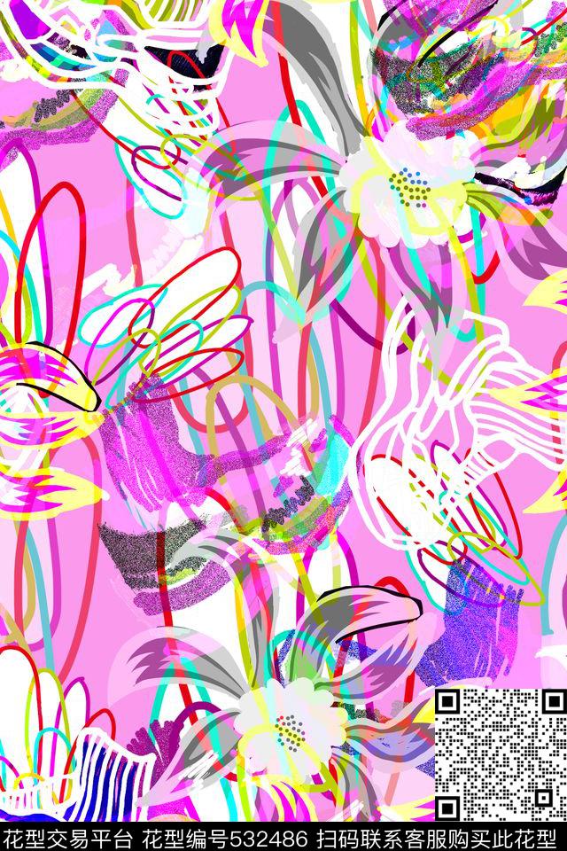 流行时尚趣味涂鸦手绘数码印花华亿平台下载（图片编号: 532486） - 瓦栏（Walan）