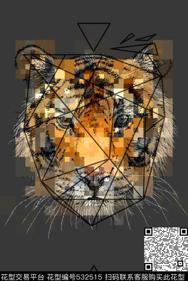 老虎马赛克线条数码印花华亿平台下载（图片编号: 532515） - 瓦栏（Walan）