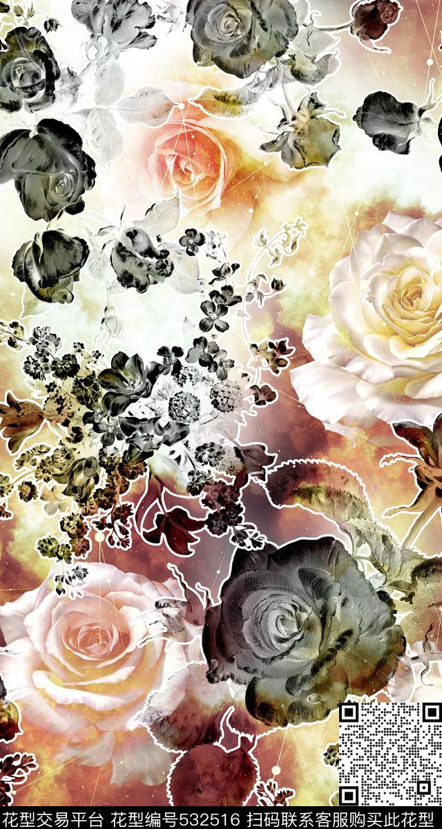 满版黑白肌理数码印花华亿平台下载（图片编号: 532516） - 瓦栏（Walan）