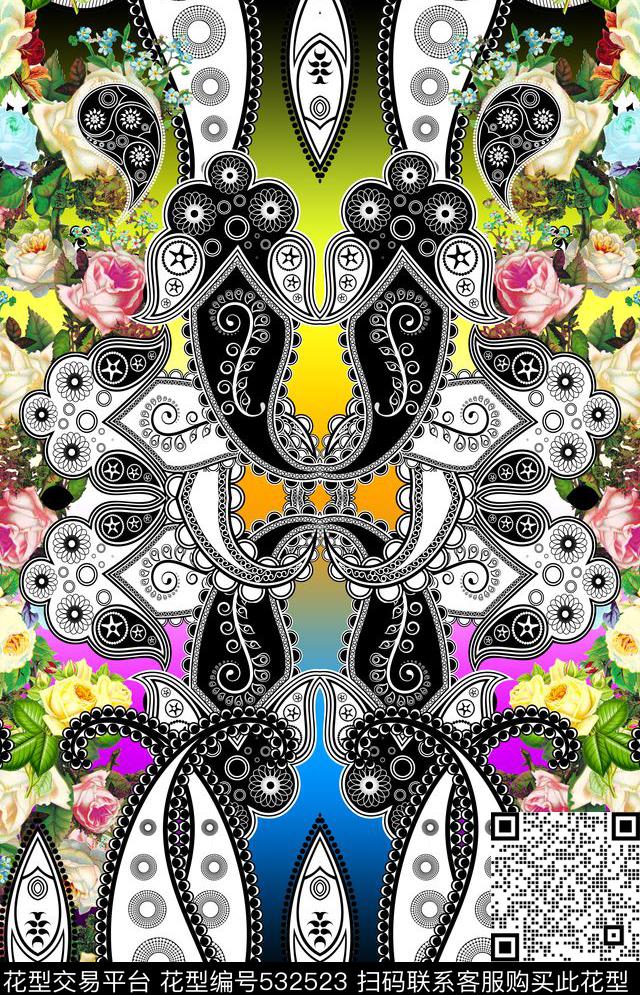 连衣裙民族风佩斯利数码印花华亿平台下载（图片编号: 532523） - 瓦栏（Walan）