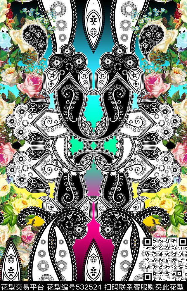 腰果花民族风佩斯利数码印花华亿平台下载（图片编号: 532524） - 瓦栏（Walan）