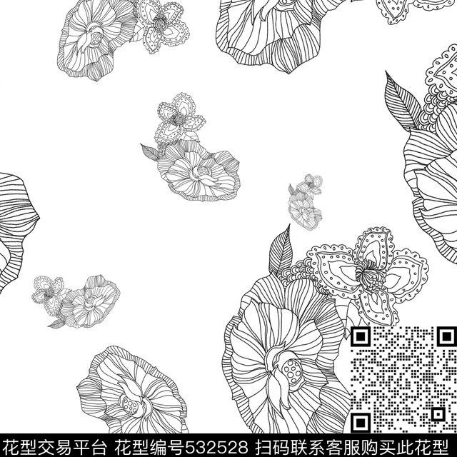 中国风线花数码印花华亿平台下载（图片编号: 532528） - 瓦栏（Walan）