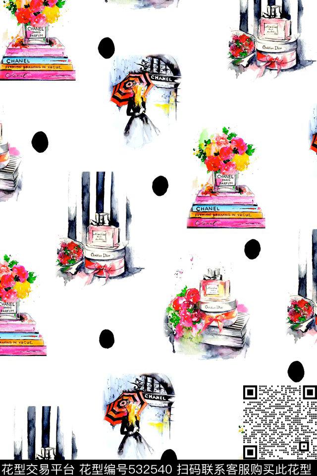 休闲风人物香水几何圆点数码印花华亿平台下载（图片编号: 532540） - 瓦栏（Walan）