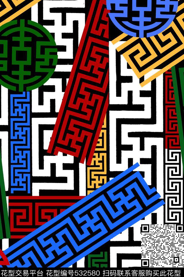 时尚复古大牌吉祥花纹中国风手绘衬衫走秀女装T台时装周几何J【几何】传统印花华亿平台下载（图片编号: 532580） - 瓦栏（Walan）