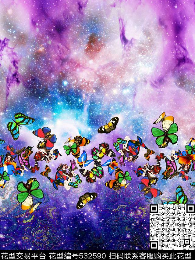 定位唯美星空蝴蝶数码印花华亿平台下载（图片编号: 532590） - 瓦栏（Walan）