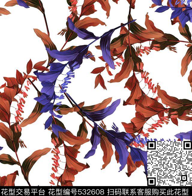 欧式草花休闲数码印花华亿平台下载（图片编号: 532608） - 瓦栏（Walan）