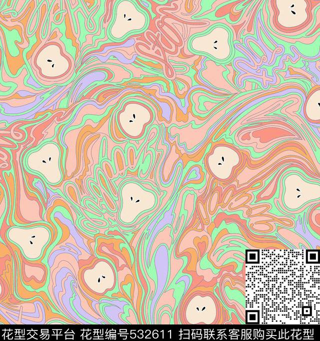 个性休闲手绘苹果手绘苹果彩条迷宫可爱卡通传统印花华亿平台下载（图片编号: 532611） - 瓦栏（Walan）