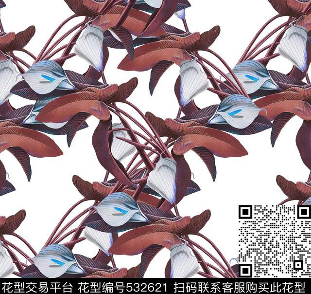 田园风百合花组合数码印花华亿平台下载（图片编号: 532621） - 瓦栏（Walan）