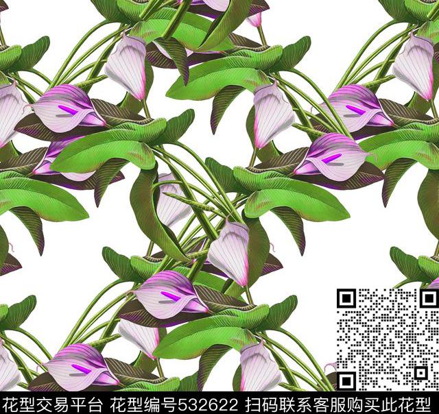 田园风百合花组合数码印花华亿平台下载（图片编号: 532622） - 瓦栏（Walan）