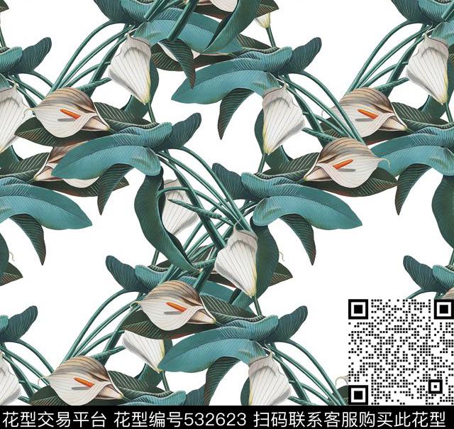 田园风百合花组合数码印花华亿平台下载（图片编号: 532623） - 瓦栏（Walan）