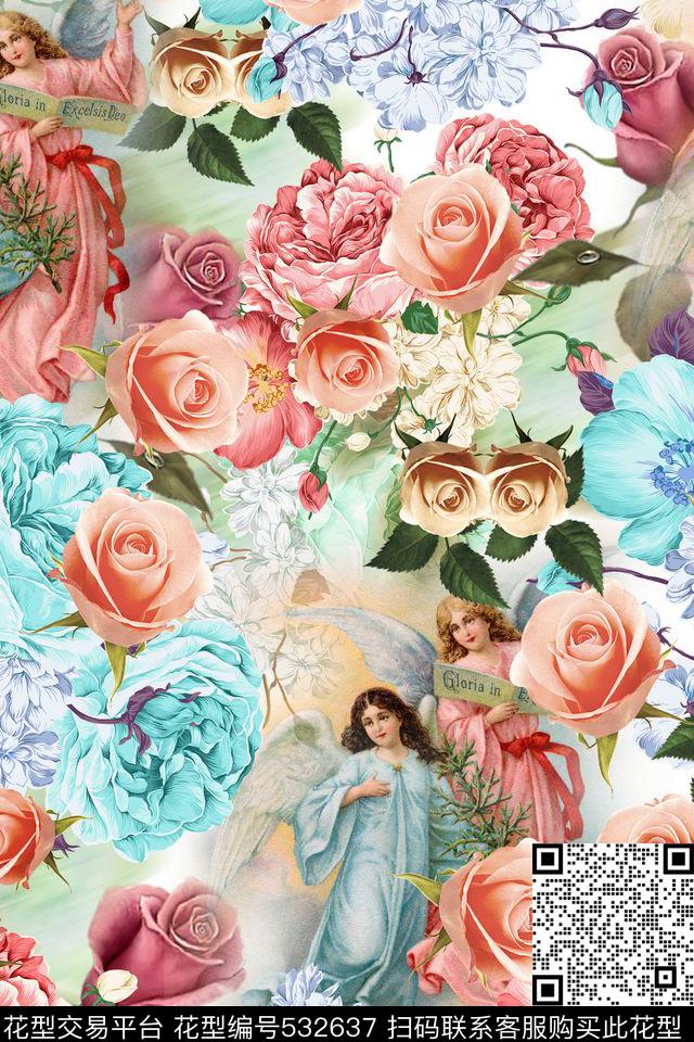 大牌女装女士长裙男士休闲衬衫欧美复古宫廷风油画神话人物花卉肌理朦胧背景数码印花华亿平台下载（图片编号: 532637） - 瓦栏（Walan）