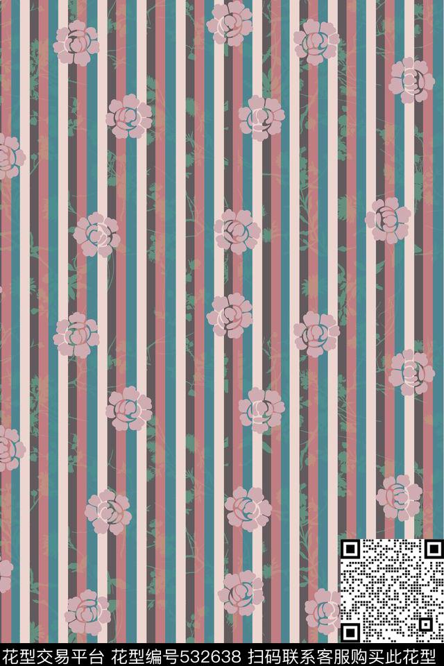 混搭条纹花朵传统印花华亿平台下载（图片编号: 532638） - 瓦栏（Walan）