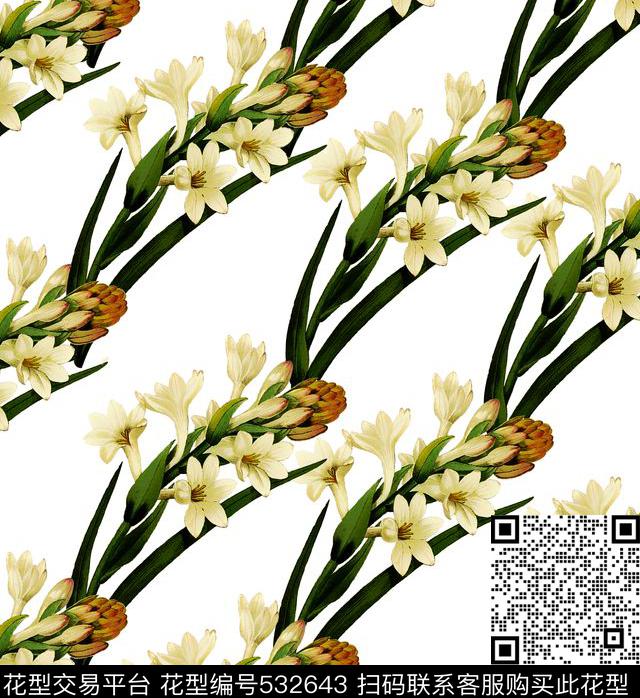 欧式草花水仙暗花数码印花华亿平台下载（图片编号: 532643） - 瓦栏（Walan）