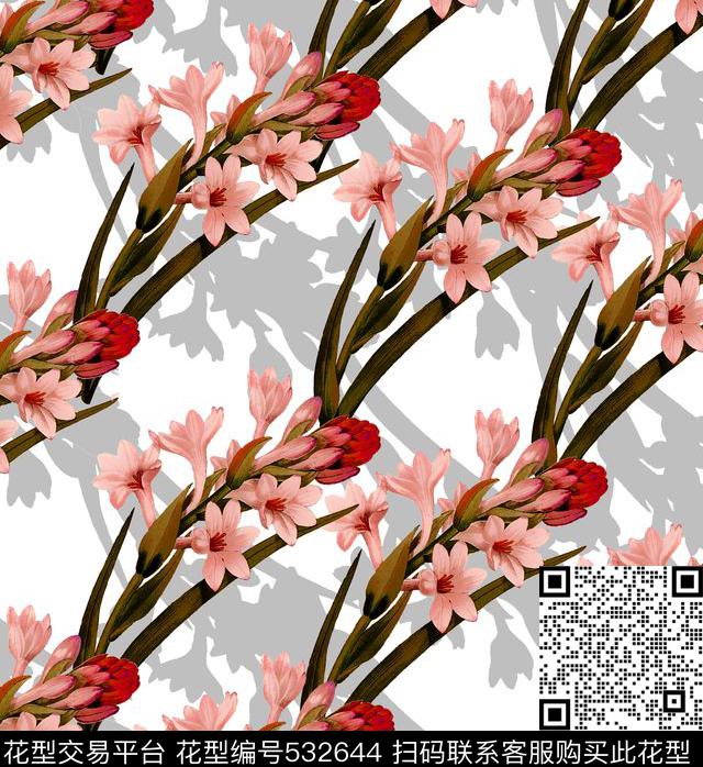 欧式草花水仙暗花数码印花华亿平台下载（图片编号: 532644） - 瓦栏（Walan）