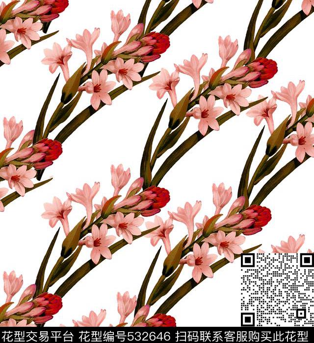 欧式草花水仙暗花数码印花华亿平台下载（图片编号: 532646） - 瓦栏（Walan）