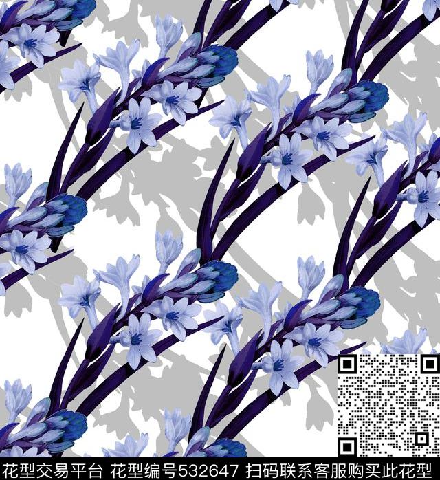 欧式草花水仙暗花数码印花华亿平台下载（图片编号: 532647） - 瓦栏（Walan）