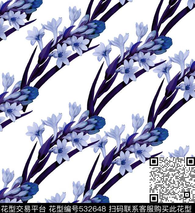 欧式草花水仙暗花数码印花华亿平台下载（图片编号: 532648） - 瓦栏（Walan）