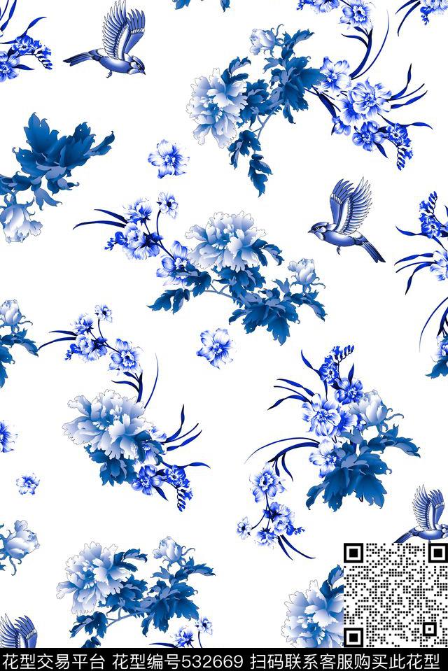 女士旗袍男士休闲衬衫青花中国风传统印花华亿平台下载（图片编号: 532669） - 瓦栏（Walan）