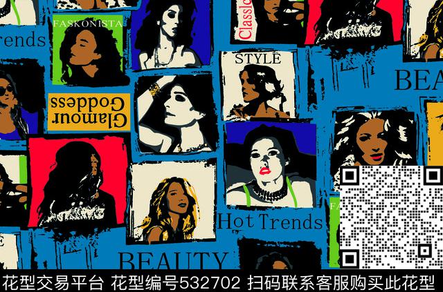 人物卡通杂志传统印花华亿平台下载（图片编号: 532702） - 瓦栏（Walan）