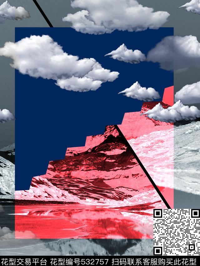 后现代现代雪山数码印花华亿平台下载（图片编号: 532757） - 瓦栏（Walan）