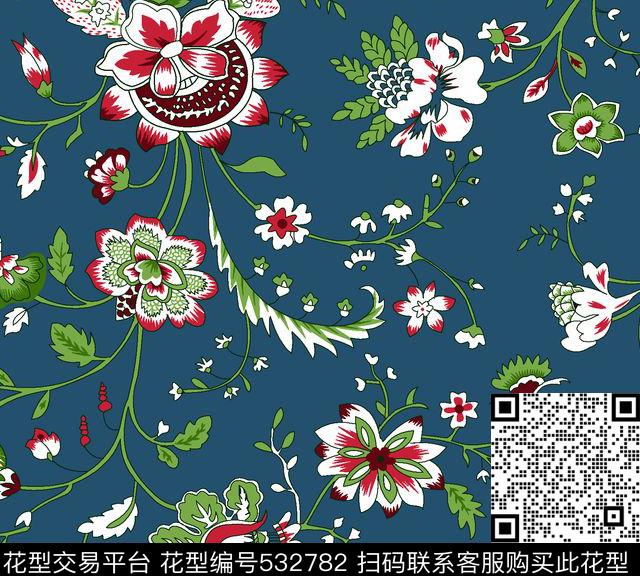 欧美花卉时尚传统印花华亿平台下载（图片编号: 532782） - 瓦栏（Walan）