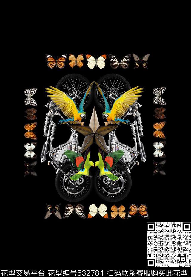 潮流时尚个性原创蝴蝶鹦鹉男装数码印花华亿平台下载（图片编号: 532784） - 瓦栏（Walan）