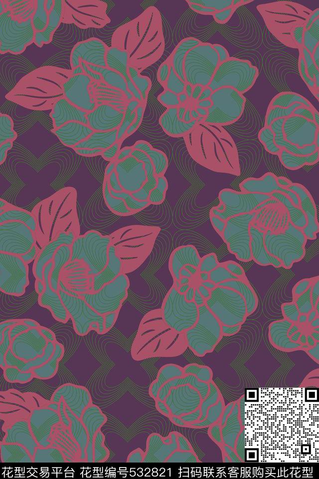 抽象花卉纹理传统印花华亿平台下载（图片编号: 532821） - 瓦栏（Walan）