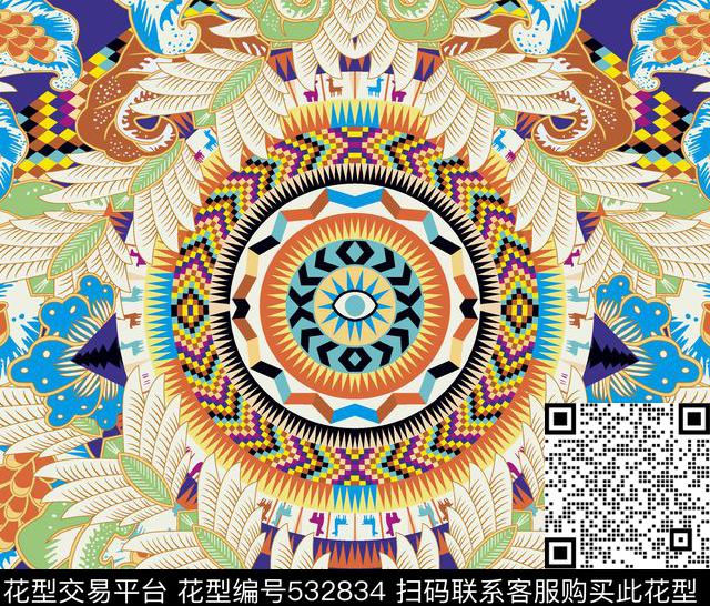 民族风复古花纹个性数码印花华亿平台下载（图片编号: 532834） - 瓦栏（Walan）