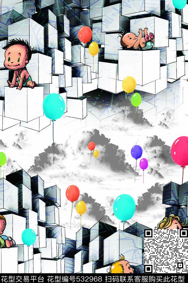 流行时尚气球云彩数码印花华亿平台下载（图片编号: 532968） - 瓦栏（Walan）