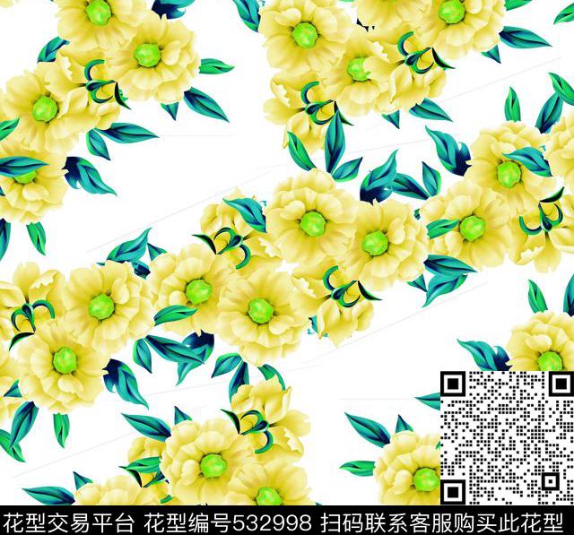 休闲花卉排列数码印花华亿平台下载（图片编号: 532998） - 瓦栏（Walan）