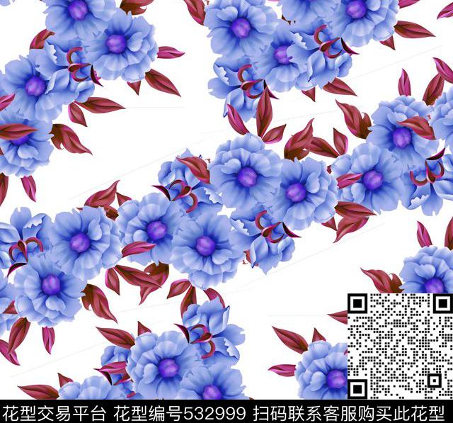 休闲花卉排列数码印花华亿平台下载（图片编号: 532999） - 瓦栏（Walan）
