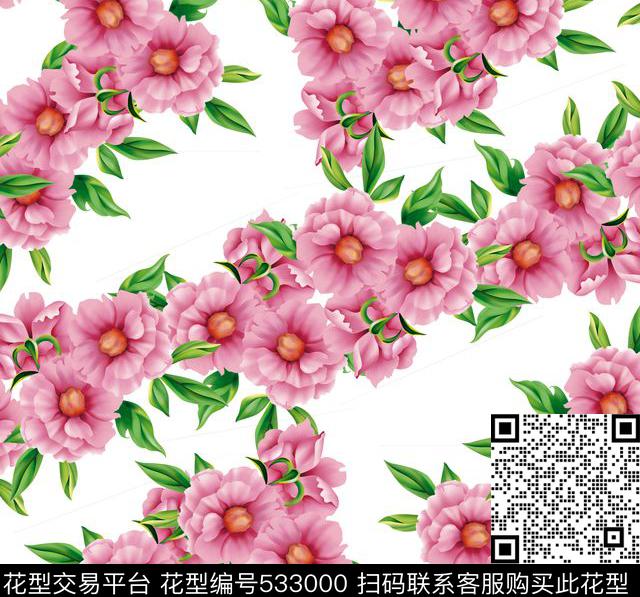 休闲花卉排列数码印花华亿平台下载（图片编号: 533000） - 瓦栏（Walan）