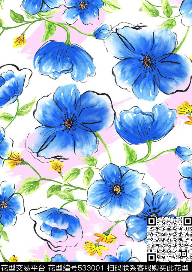 浪漫水彩华亿平台时尚泳装原创手绘数码印花华亿平台下载（图片编号: 533001） - 瓦栏（Walan）