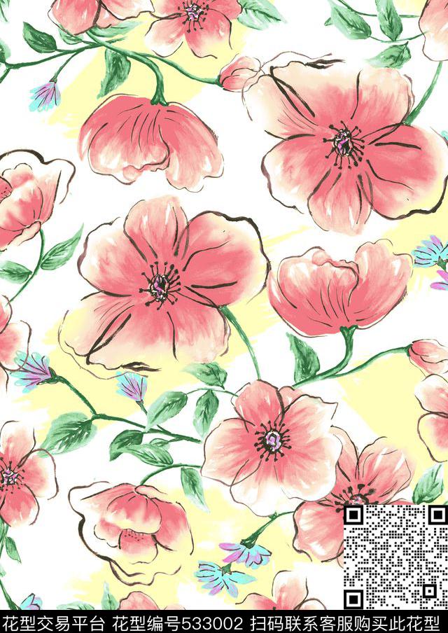 浪漫水彩华亿平台时尚泳装原创手绘数码印花华亿平台下载（图片编号: 533002） - 瓦栏（Walan）