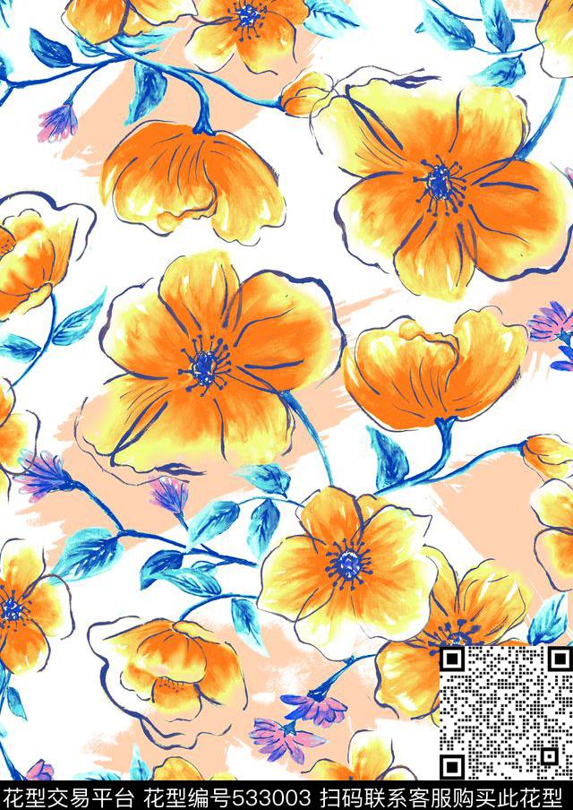 浪漫水彩华亿平台时尚泳装原创手绘数码印花华亿平台下载（图片编号: 533003） - 瓦栏（Walan）