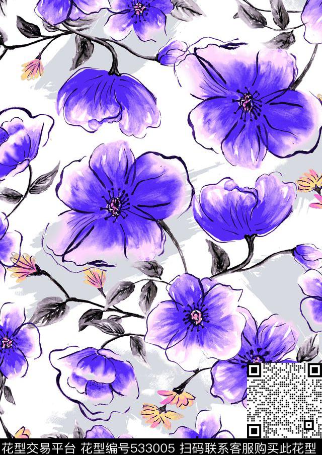 浪漫水彩华亿平台时尚泳装原创手绘数码印花华亿平台下载（图片编号: 533005） - 瓦栏（Walan）