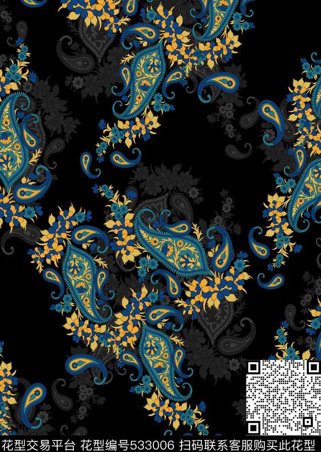 经典火腿纹佩斯利华亿平台传统印花华亿平台下载（图片编号: 533006） - 瓦栏（Walan）