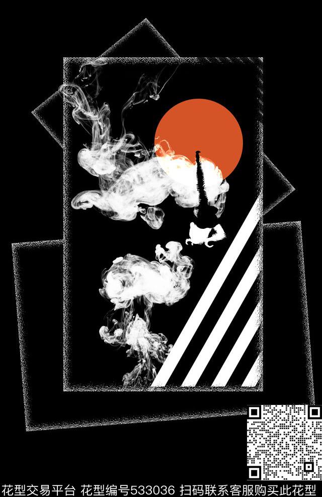 男装T恤水墨月亮男装传统印花华亿平台下载（图片编号: 533036） - 瓦栏（Walan）