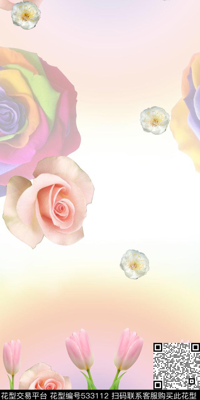 清新花朵淡雅数码印花华亿平台下载（图片编号: 533112） - 瓦栏（Walan）