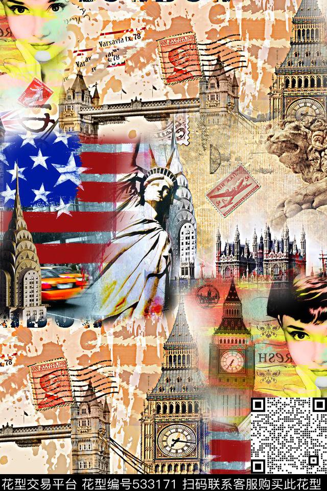 数码著名建筑美女图数码印花华亿平台下载（图片编号: 533171） - 瓦栏（Walan）
