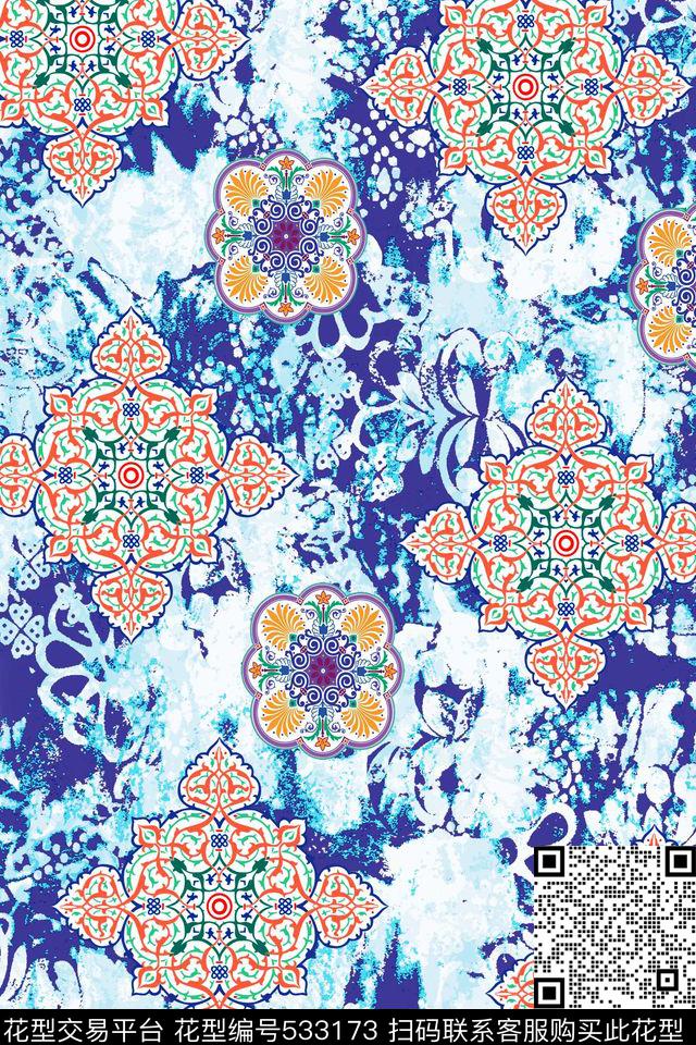 装饰纹扎染中国元素数码印花华亿平台下载（图片编号: 533173） - 瓦栏（Walan）