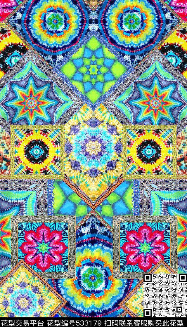 民族风扎染几何格子数码印花华亿平台下载（图片编号: 533179） - 瓦栏（Walan）