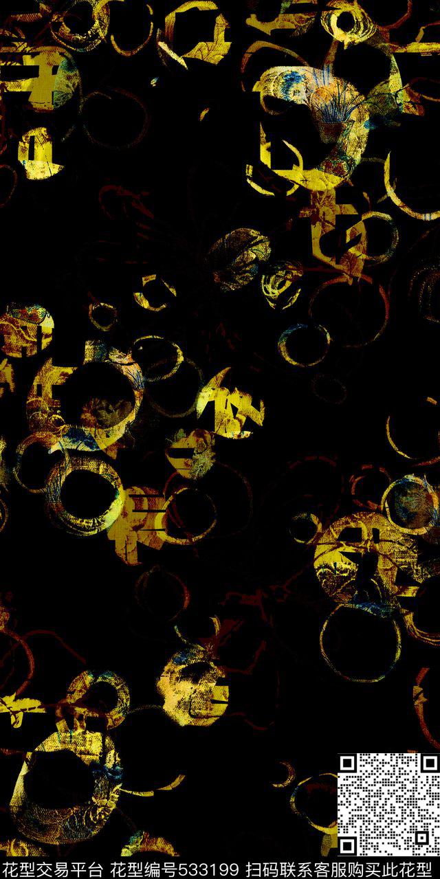 手绘手绘几何油画机理圆点黑底几何金色手镯数码印花华亿平台下载（图片编号: 533199） - 瓦栏（Walan）