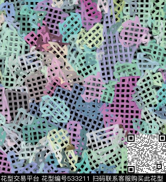 几何线条网格数码印花华亿平台下载（图片编号: 533211） - 瓦栏（Walan）